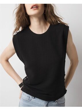 White House Black Market Black Ribbed Short Sleeve Tee
